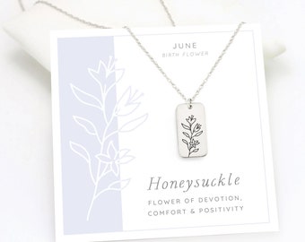 Honeysuckle Flower Necklace, June Birth Flower Necklace, Birthday Gift for Her, Silver Pendant, Handmade Personalized Gift, Floral Jewelry