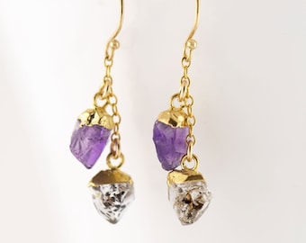 Gold Dangle Drop Earrings with Cascading Cluster of Kids Birthstone Crystals, Thoughtful Personalized Gift for Boho Mom, Christmas Gifts