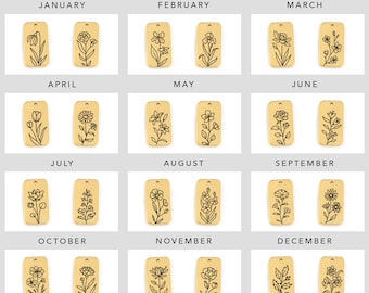 Add On Individual Dainty Birth Flower Tag Charms ONLY