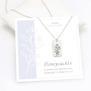 Honeysuckle Flower Necklace, June Birth Flower Necklace, Birthday Gift for Her, Silver Pendant, Handmade Personalized Gift, Floral Jewelry