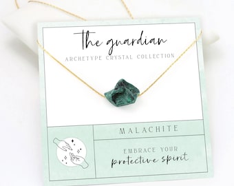 Raw Unpolished Malachite Gem Necklace, Protector Necklace, Meaningful gift for Big Sister, Inspirational Message Gift,  Gem New Age