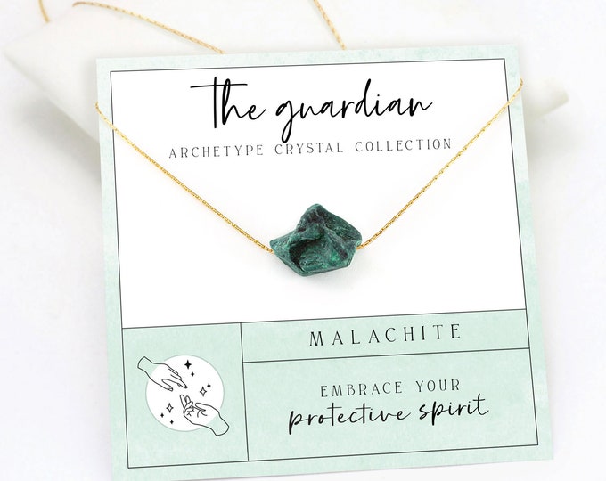 Raw Unpolished Malachite Gem Necklace, Protector Necklace, Meaningful gift for Big Sister, Inspirational Message Gift, Healing Gem New Age