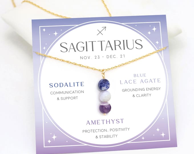 Sagittarius Crystal Set Necklace, November December Zodiac Birthstone Gift, Astrology Zodiac Sign Jewelry, Genuine Gemstones Gold or Silver