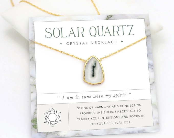 Solar Quartz Pendant, Unique Gemstone Slice Necklace, Spiritual Chakra Energy Gift Yoga Jewelry, Minimalist Everyday Layering Necklace, Boho