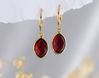 Garnet Birthstone Huggies Hoop Earrings, Crystal Huggies Earrings Gold, Minimalist Earrings, Second Hole Huggies, Small Dainty Hoops Huggies
