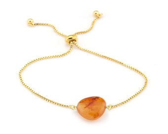Orange Carnelian Bracelet, Positive Energy Wearable Crystal Gift, Natural Gemstone Jewelry, Gold Adjustable Stacking Bracelet, Boho For Her