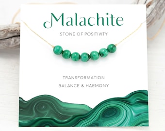 Malachite Necklace, Stone of Positivity, Dainty Layering Chain, Crystal Gemstone Bar Choker, Gift for Teenager, Natural Green Stone