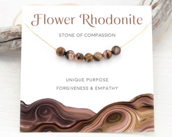 Flower Rhodonite, Stone of Compassion, Unbiological Sister Best Friend Gift, Crystal Choker Necklace, Meaningful Xmas Gift for Best Friend