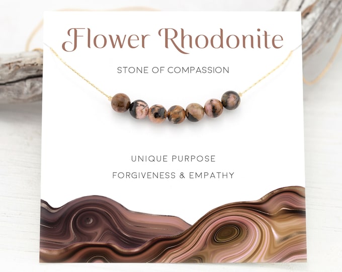 Flower Rhodonite, Stone of Compassion, Unbiological Sister Best Friend Gift, Crystal Choker Necklace, Meaningful Xmas Gift for Best Friend