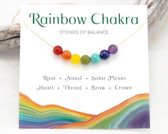 7 Chakra Necklace, Rainbow Crystal Gift for Yogi, Meditation Reiki Natural Gemstone Bar Necklace, Statement Yoga Layering Jewelry