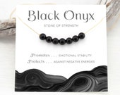 Strength Necklace, Healing Black Onyx, Minimalist Layering Choker, Natural Black Crystal Bar Necklace, Inspirational Jewelry, Everyday Gift