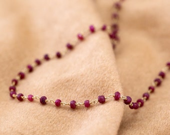 Red Ruby Beaded Gemstone Choker Necklace Gold, Handmade Beaded Necklace, Delicate Dainty Summer Jewelry, Beaded Bracelet, July Birthstone