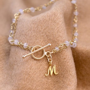 Initial Charm Bracelet, Personalized Monogram Letter Charm Bracelet, Beaded Layering Bracelet Toggle Clasp, Bridesmaid Friendship Bracelets