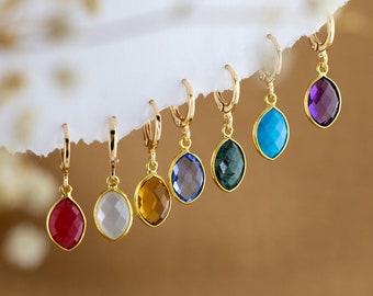 Huggie Hoop Earrings, Birthstone Hoops, Colorful Crystal Huggies Earrings Gold, Minimalist Earrings, Single Hoop Earring, Small Dainty Hoops