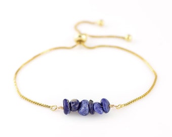 Blue Sodalite Everyday Bracelet, Dainty Blue Gemstone Beaded Crystal Bracelet Adjustable, Protection Intuition Luck Jewelry, Reiki Gifts