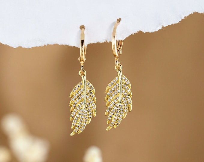 Feather Charm Hoops, CZ Pave Huggie Hoop Earrings, Boho Summer Festival Jewelry, Tiny Stacking Hoops, Birds of a Feather 50th Birthday Gift