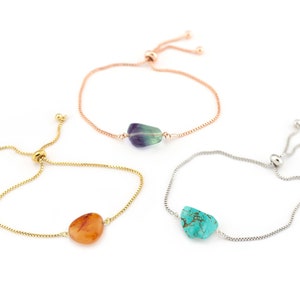 Colorful Crystal Stacking Bracelet, Genuine Gemstones, Everyday Summer Jewelry, Gold Box Chain Adjustable Bolo Bracelet, Turquoise Carnelian