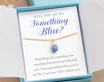 Something Blue Bridesmaid Gift, Dainty Blue Opal Charm Necklace Bridal Party Jewelry, Something Blue Crew Proposal, Gold Filled 925 Silver