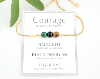 Courage Gemstone Bracelet, Inspirational Gift for Her, Wire Wrapped Genuine Gemstone Beads, Strength and Protection  Crystal Bracelet