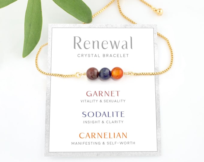 Renewal and Rebirth Crystal Bracelet, Natural Gemstone Adjustable Beaded Bracelet,  Carnelian New Beginnings New Life Reiki Yogi Gift