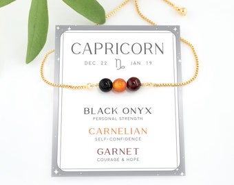 Capricorn Crystal Kit Bracelet, Dainty Beaded Birthstone Pull Tie Bracelet, Zodiac  Crystal Set Gift Under 30, Friend Group Gift Idea