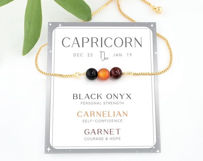 Capricorn Crystal Kit Bracelet, Dainty Beaded Birthstone Pull Tie Bracelet, Zodiac  Crystal Set Gift Under 30, Friend Group Gift Idea