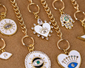 Evil Eye Protection Curb Chain Layering Necklace, CZ Enamel Charm Toggle Bracelet, Thick Chunky Chain Jewelry Trendy Birthday Gift for Teen