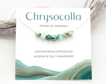 Crystal Beaded Choker Necklace, Chrysocolla Necklace, Stone of Harmony,  Balance Meditation, Meaningful Gift for Best Friend Yogi