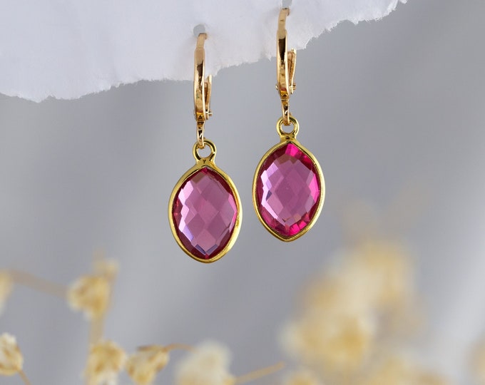 October Birthstone Hoops, Pink Tourmaline Crystal Huggies Earrings Gold, Minimalist Earrings, Small Dainty Hoops, Ear Huggies, Cute Earrings