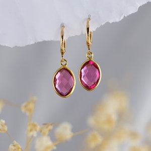 October Birthstone Hoops, Pink Tourmaline Crystal Huggies Earrings Gold, Minimalist Earrings, Small Dainty Hoops, Ear Huggies, Cute Earrings