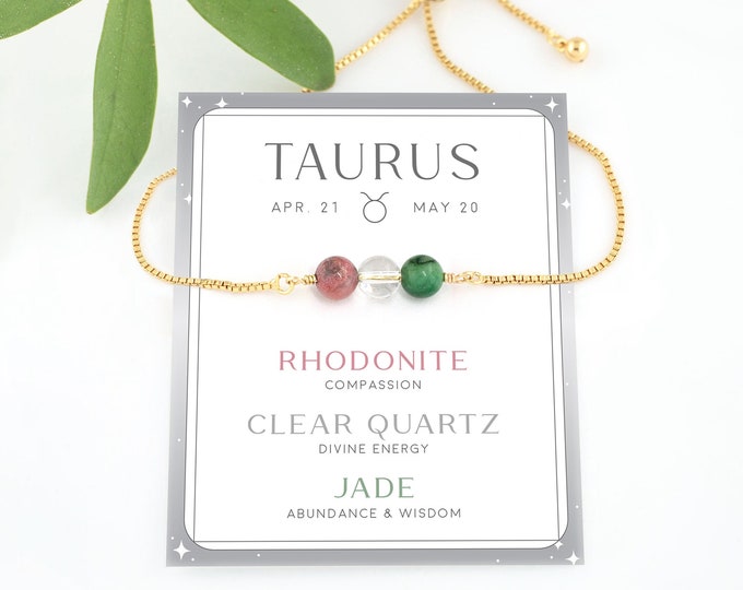 Dainty Taurus Crystal Bracelet, Beaded Genuine Gemstone Everyday Bracelet, Astrological Sign Zodiac Jewelry, May Birthday Gift Jewelry Trend