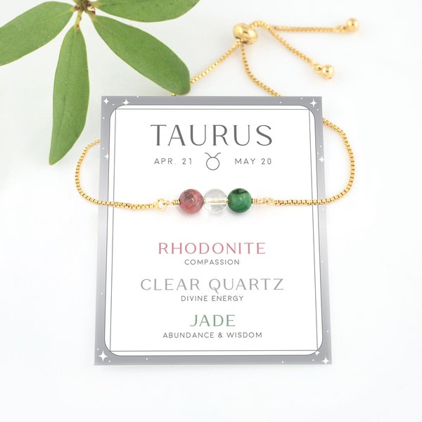 Dainty Taurus Crystal Bracelet, Beaded Genuine Gemstone Everyday Bracelet, Astrological Sign Zodiac Jewelry, May Birthday Gift Jewelry Trend