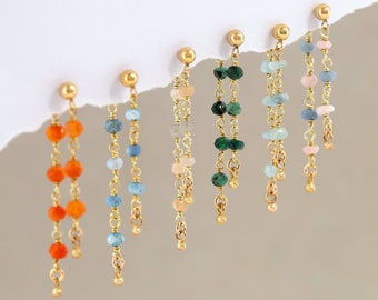 Beaded Dangle Studs, Colorful Gemstone Front and Back Stud Earrings, Tassel Lightweight Ear Jackets, Wire Wrapped Crystals, Summer Jewelry