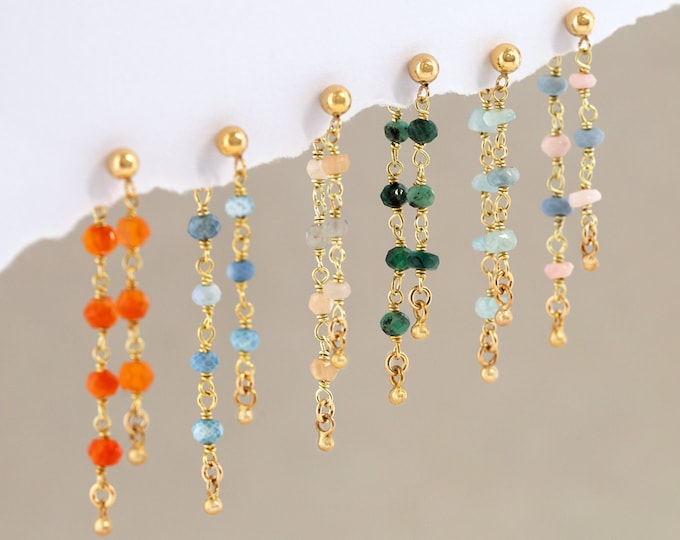 Beaded Dangle Studs, Colorful Gemstone Front and Back Stud Earrings, Tassel Lightweight Ear Jackets, Wire Wrapped Crystals, Summer Jewelry