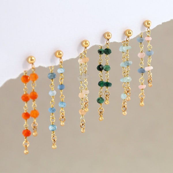 Beaded Dangle Studs, Colorful Gemstone Front and Back Stud Earrings, Tassel Lightweight Ear Jackets, Wire Wrapped Crystals, Summer Jewelry