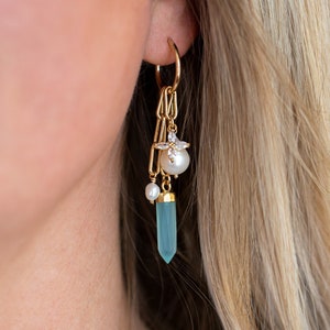 Stackable Seafoam Earring Set, Mix and Match Single Charm Earrings, Aqua Blue Multi Earrings, Funky Statement Earrings, White Pearl Jewelry