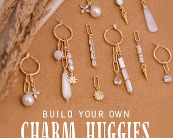 Customizable Charm Hoops, Dainty Pearl & CZ Charm Huggies, Custom Ear Stack Set, Dangle Tassel Drop Earrings, Jewelry Christmas Gift for Her