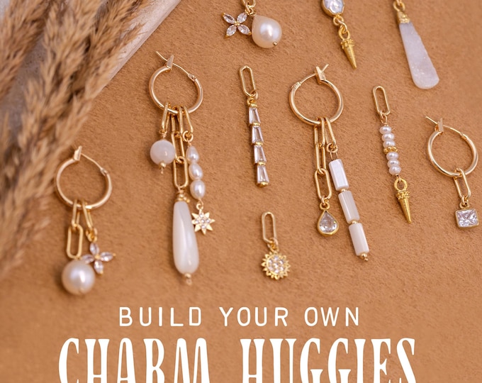 Customizable Charm Hoops, Dainty Pearl & CZ Charm Huggies, Custom Ear Stack Set, Dangle Tassel Drop Earrings, Jewelry Christmas Gift for Her