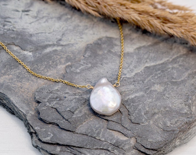 Baroque Pearl Necklace, Dainty Chain Rose Gold Filled 925 Silver, Minimalist Simple Bride Bridesmaid Jewelry Gift, Real Pearl Necklace Boho