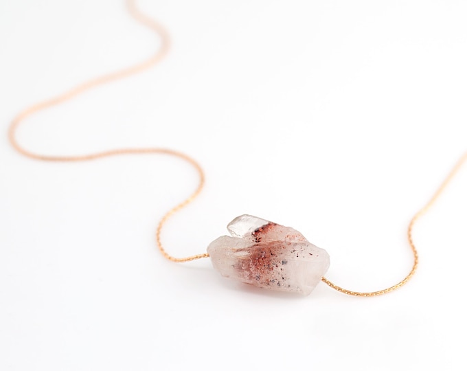 Dainty Raw Crystal Necklace, Natural Red Lepidocrocite Super Seven Quartz Layering Chain, Handmade Jewelry Bridal Wedding Gift  Stone