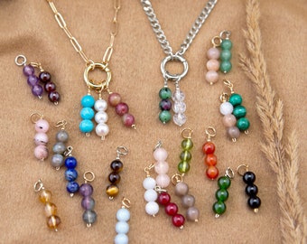 Mix and Match Crystal Charms, Add On Beaded Gemstone Charms, Custom Charm Necklace Carabiner Clasp, Gold Silver Paperclip Curb Front Toggle