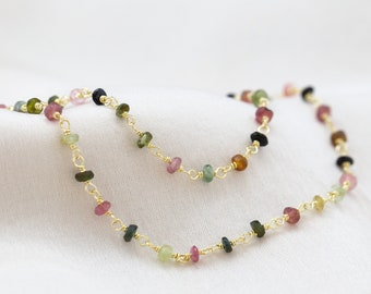 Multicolored Tourmaline Beaded Gem Necklace, October Birthstone Birthday Gift, Colorful Beaded Tiny Crystal Choker, Unique Gift for Daughter