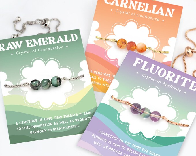 Crystal Gift Bracelets, Real Beaded Gemstones of Love Strength Protection, Friendship Stacking Bracelet, Dainty Adjustable Chain Silver Gold