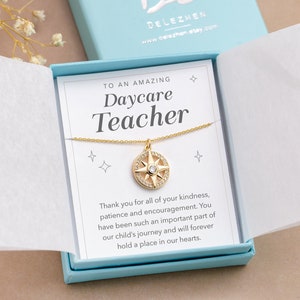 Cadeau pour institutrice de garderie, collier cadeau de remerciement avec carte, joli collier boussole, cadeau de remerciement pour les moins de 20 ans, cadeau pour institutrice d'âge préscolaire
