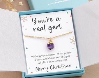 You're a Gem Christmas Gift Necklace, Thank You Gift for Babysitter Coworker Daycare Teacher, Real Birthstone Crystal Necklace, Gold Silver