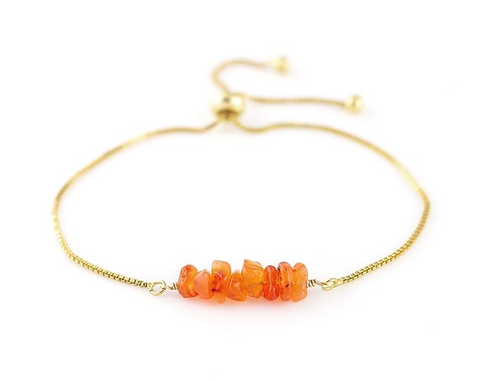 Raw Carnelian Bracelet, Gold Adjustable Crystal Bolo Bracelet for Woman, Gemstone Energy Gift for Her, Gift Under 30, Jewelry Trends