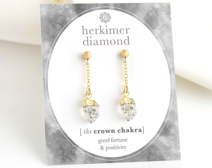 Raw Diamond Earrings, Dainty Herkimer Diamond April Birthday Chakra Gift, Raw Crystal Dangle Studs, Minimalist Bridesmaid Jewelry Trends