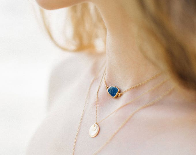 Dainty Gemstone Slice Necklace, 14k Gold Filled Layering Necklace, Lapis Lazuli Gemstone Choker, Bridesmaid Gift, Gift for Her, NK-GS