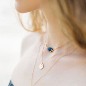 Dainty Gemstone Slice Necklace, 14k Gold Filled Layering Necklace, Lapis Lazuli Gemstone Choker, Bridesmaid Gift, Gift for Her, NK-GS image 1