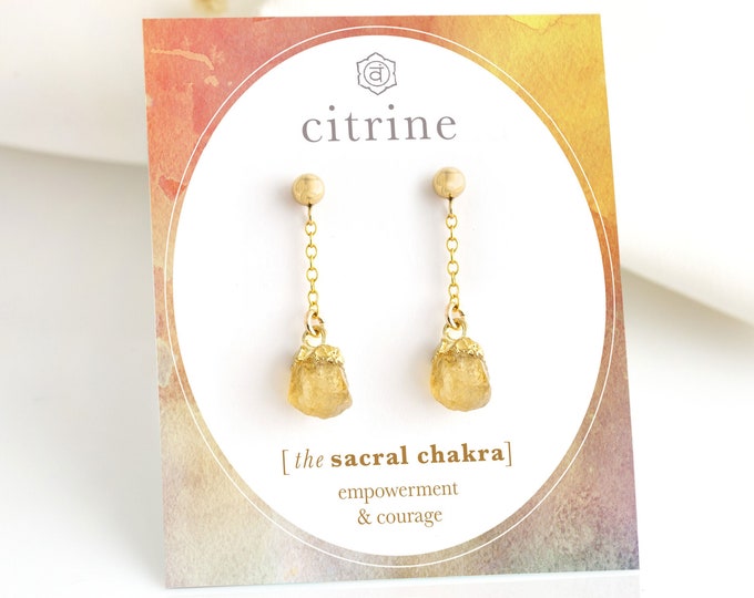 Dainty Minimalist Raw Crystal Citrine Post Dangly Earrings, 14k Gold Filled Rough Cut Citrine Jewelry, November Birthday gift for Teen Girl